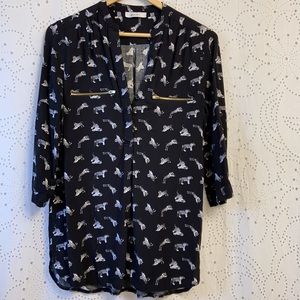 Womens Shirt Mandee Top Womens Small Black Tigers Zippers